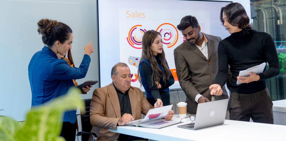 Group of business men and women with multiethnic and multigeneration discuss in the conference room to get the success of the project.